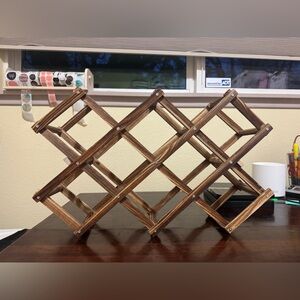 Vintage Accordion Collapsible Wooden Wine Bottle Holder Rack Boho Style